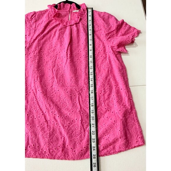 Staccato Pink Eyelet Lace Ruffle Neck Short Sleeve Blouse Top Small - Picture 5 of 8